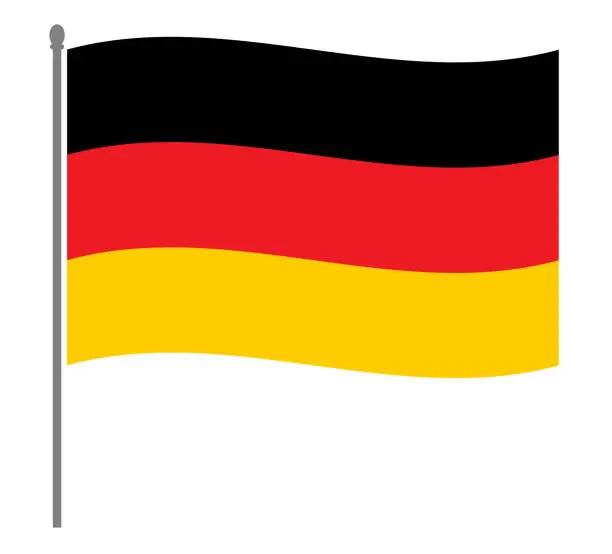 Vector illustration of German flag on the flagpole.