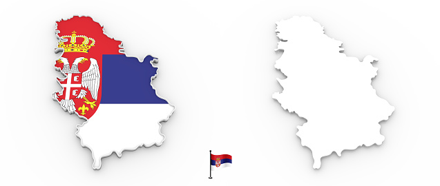 3D High detailed white silhouette of Serbia map and national flag