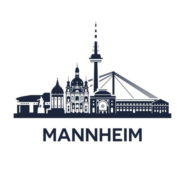 Skyline emblem of Mannheim, city in the southwestern part of Germany Abstract skyline of city Mannheim in Germany, vector illustration, solid color mannheim stock illustrations