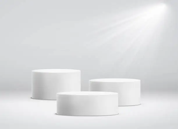 Vector illustration of White cylinder template. 3d base stand podium or studio pedestal round platform showroom vector illustration