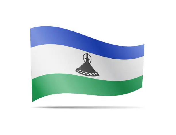 Vector illustration of Waving Lesotho flag in the wind. Flag on white vector illustration