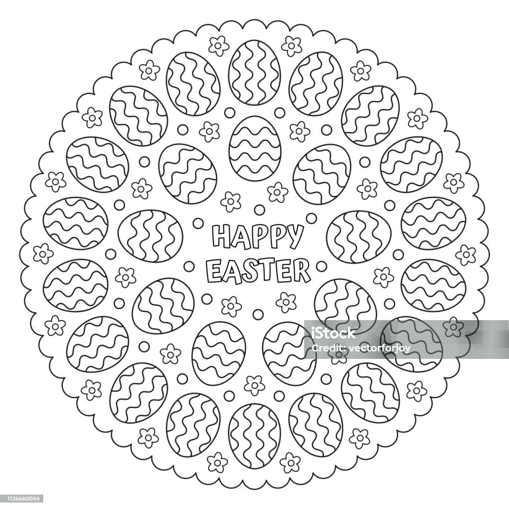 Coloring Easter Mandala With Easter Eggs. Vector Illustration. Coloring stock vector