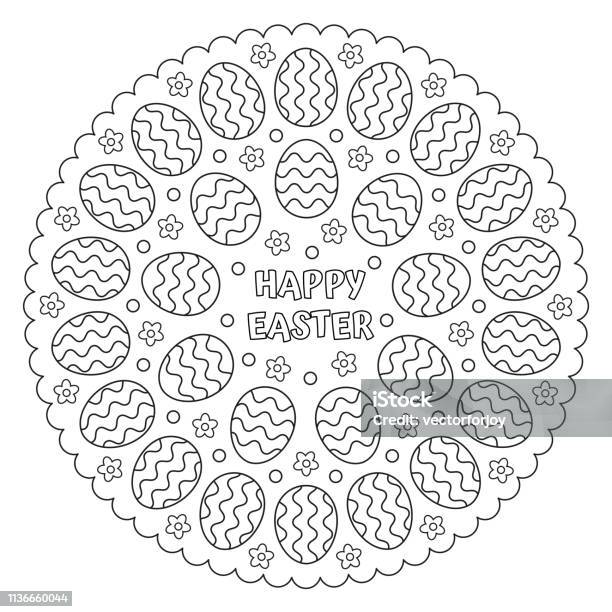 Coloring Easter Mandala With Easter Eggs Vector Illustration Stock Illustration - Download Image Now
