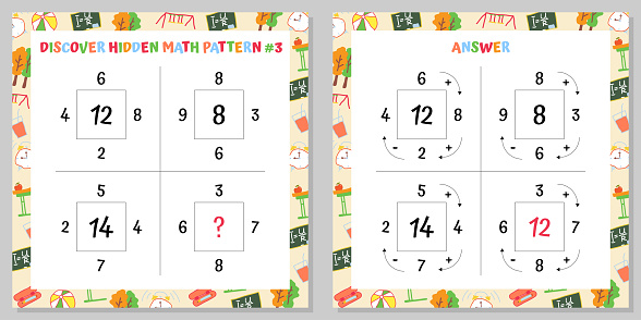 Discover Hidden Math Pattern Educational Game Worksheet Set Mathematics ...