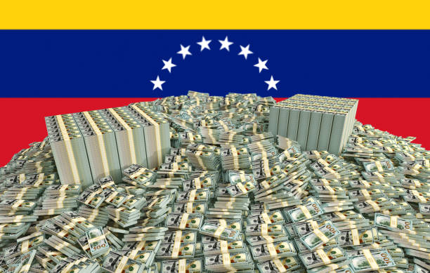 베네수엘라 국기 앞에 수백만 달러의 - hundred dollars 뉴스 사진 이미지