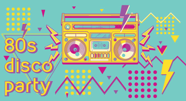 ilustrações de stock, clip art, desenhos animados e ícones de 80s disco party funky colorful music design - dance floor audio