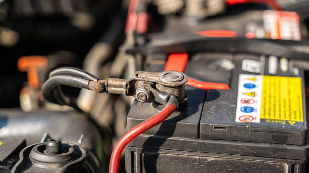istock Battery terminals in the car's engine compartment 1136664109