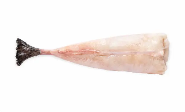 Monkfish fillet carcass without head on white background