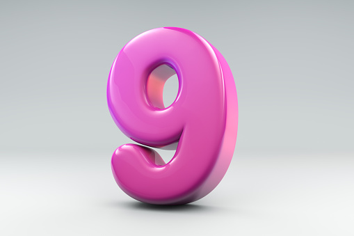 Bubble like pink number nine 3D rendering