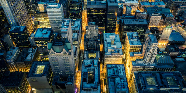 istock Aerial view of Chicago downtown by night 1136673281