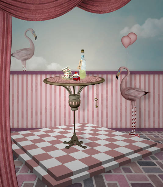 istock Surreal stage with pink flamingos 1136675773