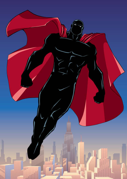 superheld flying city vertikale silhouette - superhero comic book cityscape flying stock-grafiken, -clipart, -cartoons und -symbole