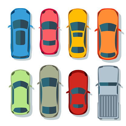 Cars top view vector flat. Vehicle transport icons set. Automobile car for transportation, auto car icon illustration isolated on whine background