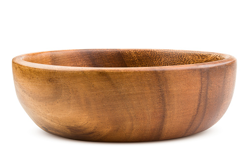 wooden plate, bowl, isolated on white background, clipping path, full depth of field