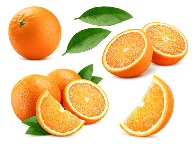 orange isolated on white background, full depth of field stock photo