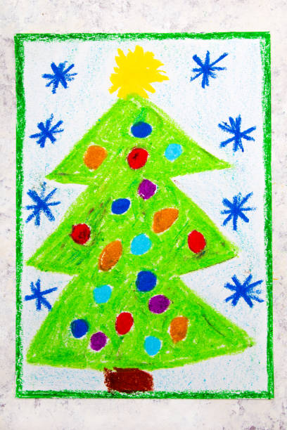 istock Colorful hand drawing: Beautiful Christmas tree with colorful balls 1136680472