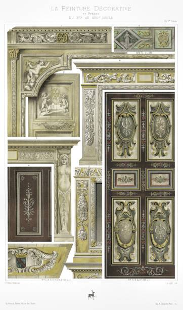 Paints in the Manor house in Ragain, Maine-et-Loire, from France decorative paint 1897 France, ornaments, borders, panels, paintings, manuscripts, etc. 1890-1899 julius caesar bust stock illustrations