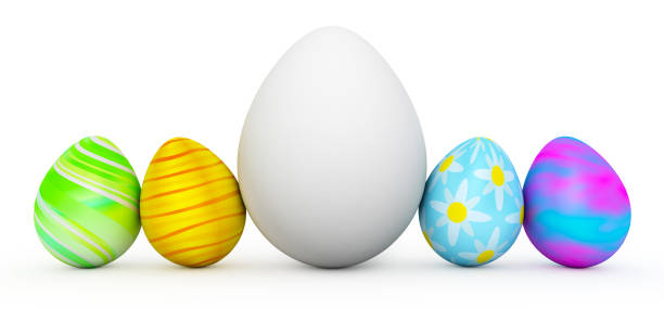 istock Line of colorful Easter eggs with large white egg 1136682820