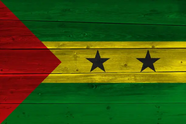 Photo of Sao Tome and Principe flag painted on old wood plank