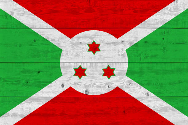 Full frame close-up on a waving Flag of Burundi in 3D rendering.