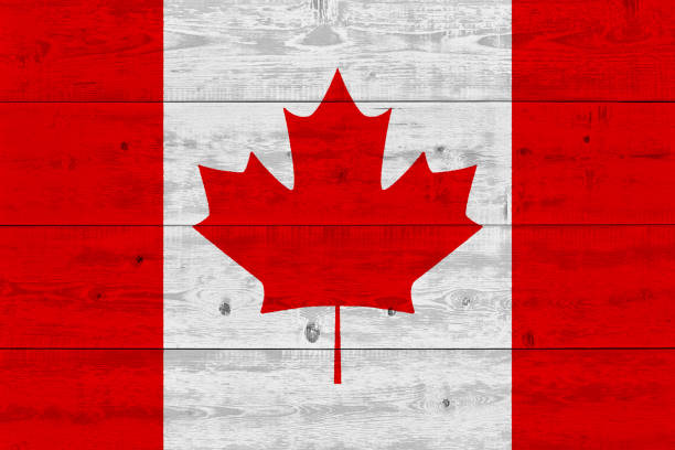 istock Canada flag painted on old wood plank 1136691499