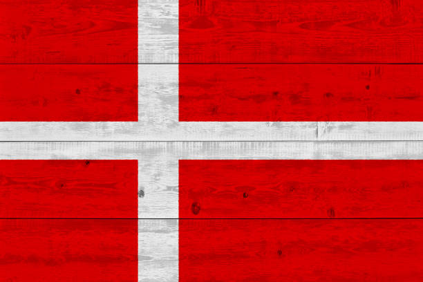 istock Denmark flag painted on old wood plank 1136691537