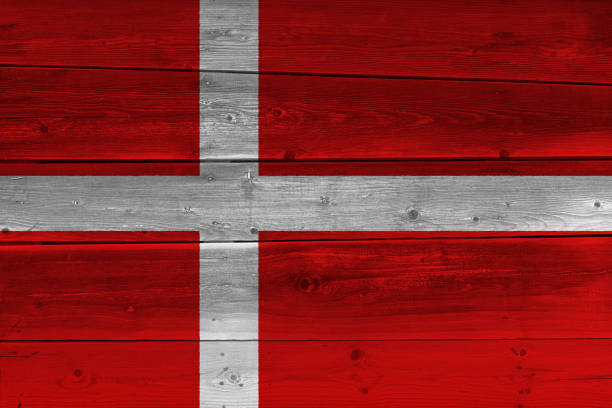 istock Denmark flag painted on old wood plank 1136691538