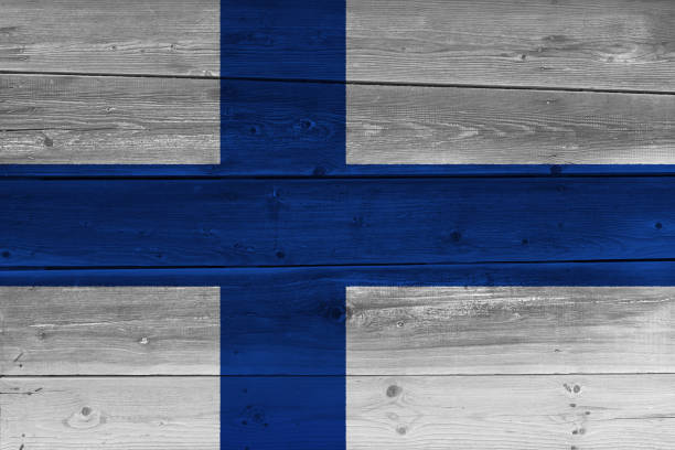 istock Finland flag painted on old wood plank 1136691551