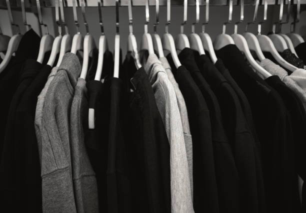 istock Dark Male Clothes on Hangers 1136691593