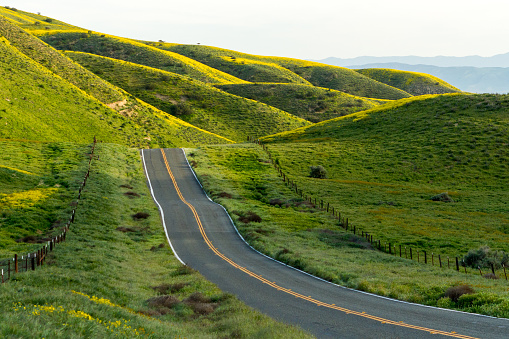 CA-58 leads to the wonderland of Carrizo Plain National Monument. Santa Margarita, California, USA