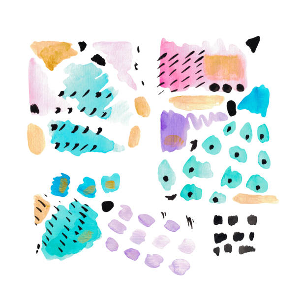 istock Watercolor abstract illustration of decorative spots on white isolated background Modern texture pink purple blue black smudges stripes trendy collage 1136699767
