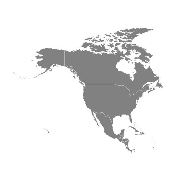Vector illustration with map of North America continent. Grey silhouettes Vector illustration with map of North America continent. Grey silhouettes, white background. el salvador landmarks stock illustrations
