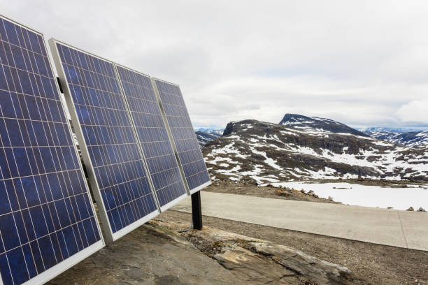 istock Photovoltaic solar panel outdoor in mountains nature 1136701347