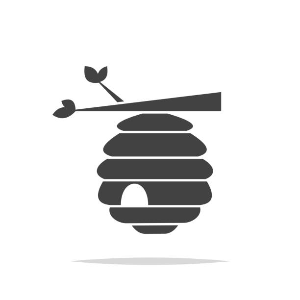 illustrazioni stock, clip art, cartoni animati e icone di tendenza di vettore icona nido api miele - arnia