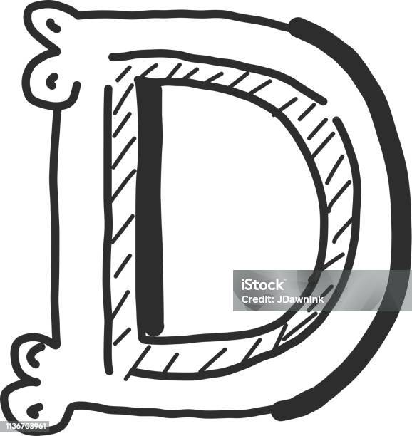 Hand Lettered Capital Letter Outline Bevelled 3d Alphabet Design Stock Illustration - Download Image Now