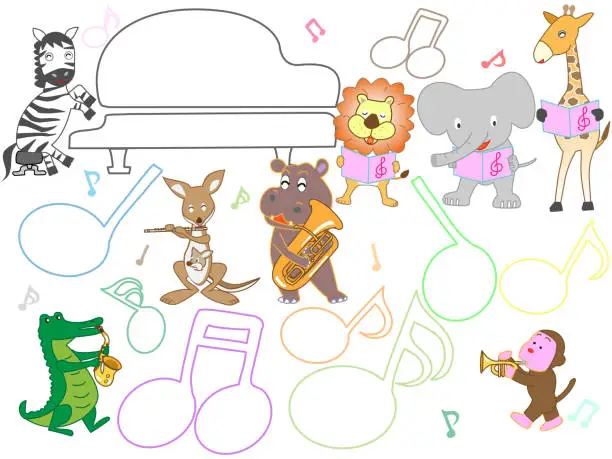 Vector illustration of animals music