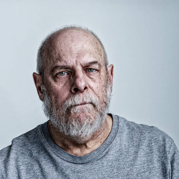weary senior man cancer chemotherapy patient - portrait men senior adult depression imagens e fotografias de stock