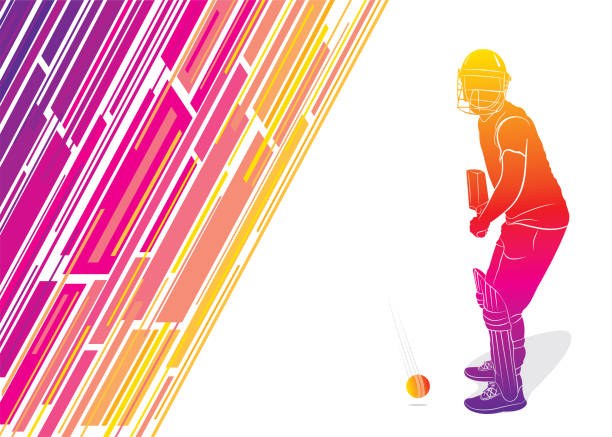 illustrazioni stock, clip art, cartoni animati e icone di tendenza di cricket giocatore poster design - battitore del cricket