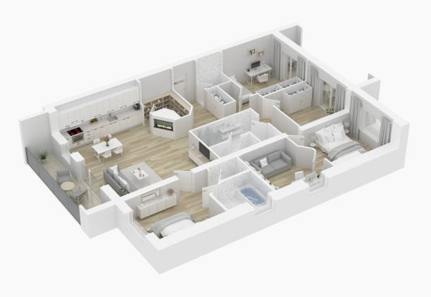 istock 3D Floor plan of a home. Open concept living apartment layout 1136714084