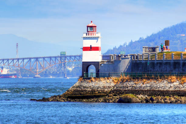 Historic Brockton Point lighthouse at Stanley Park in Vancouver, British Columbia, Canada. Named after Francis Brockton, the lighthouse has a 100-year-old history.