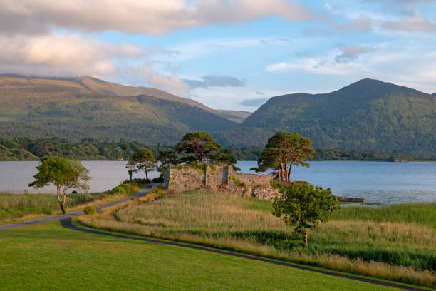 Castle ruins McCarthy Mor on Lake Lough Leane at Killarney on the Ring of Kerry in Ireland Castle ruins McCarthy Mor on Lake Lough Leane at Killarney on the Ring of Kerry in Ireland archaelogy stock pictures, royalty-free photos & images