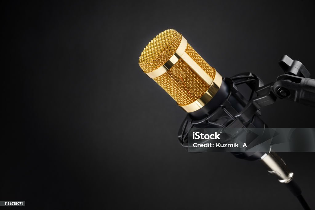 Gold Condenser On Stock - Download Image - Microphone, Radio, Gold - Metal - iStock