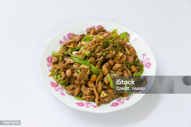 Chinese Food Green Pepper Pork And Peanuts Fried Together Stock Photo - Download Image Now