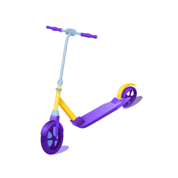 New yellow scooter vector cartoon illustration New yellow scooter vector cartoon illustration. Transport for children isometric clipart. Environment friendly electric vehicle isolated design element. Outdoor activity. Healthy lifestyle scooter stock illustrations