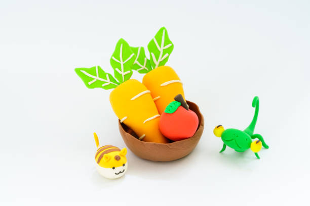 Colorful plastic vegetables fruits and animals