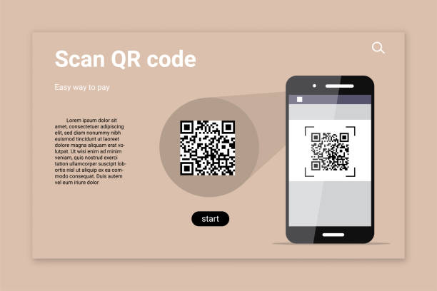 illustrations, cliparts, dessins animés et icônes de modèle de page d'atterrissage vectoriel de couleur de balayage de code qr - qr code marketing mobile phone coding