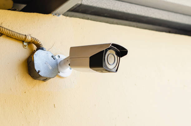istock security camera for outdoor, bullet, installed in an industry 1136729126