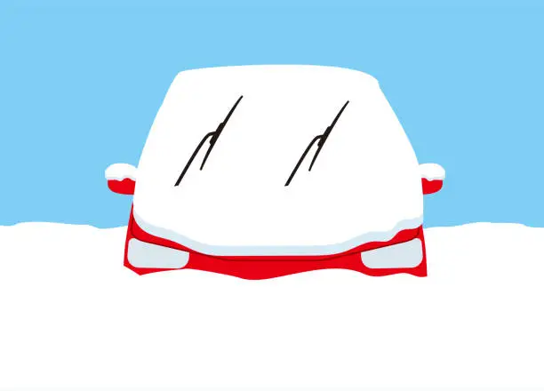 Vector illustration of Passenger car buried in snow