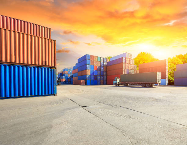 istock Containers stacked on commercial docks in Shanghai,modern logistics transportation scene 1136732968