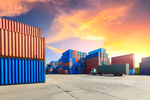 istock Containers stacked on commercial docks in Shanghai,modern logistics transportation scene 1136732969